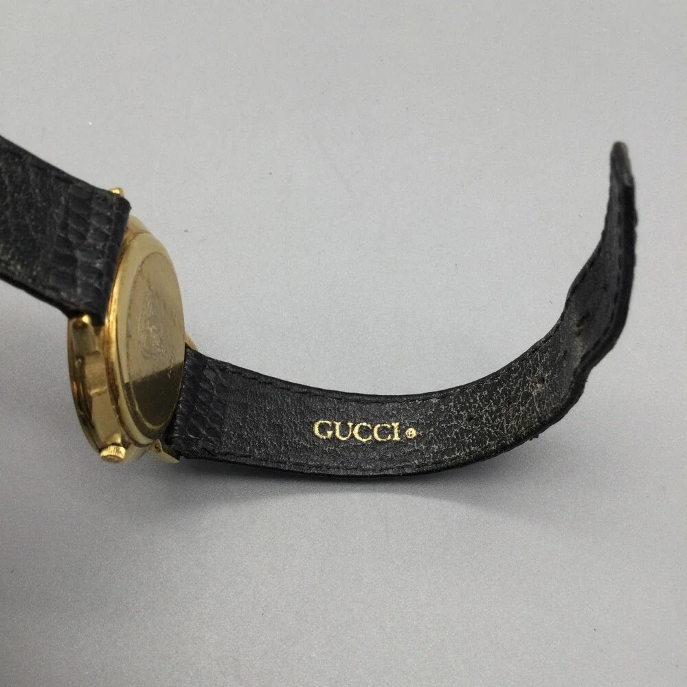 Gucci Black Dial Gold-Tone Roman Numeral Leather Strap Watch - Picture 8 of 14